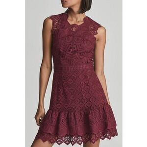 Reiss Delilah Lace Mini Dress Burgundy sz US 4 / runs small fit US‎ 0-2